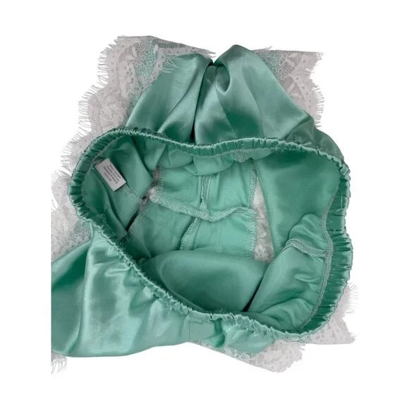 Y2K Croquette Mint French Cut Satin Lace Lounge Shorts Booty PJs Vintage - Picture 8 of 14